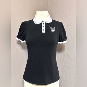 Kuromi by Sanrio  Lace Collared Short Sleeve Top | Kuromi Shirt